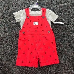 Shirt + overalls outfit